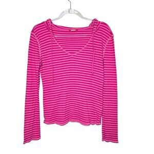 Union Bay Pink Striped Long Sleeve Hooded Top Womens SZ XL Authentic Y2K 2000s
